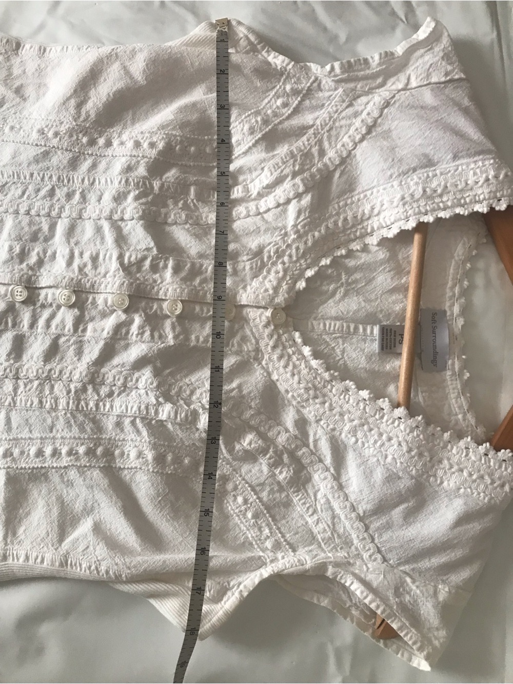 Soft Surroundings White Button-Front Cap Sleeve Blouse - Picture 6 of 7